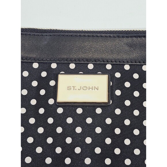 MW St. John Black & White Polka Dot Zip Top Clutch Wristlet Make Up Bag Purse - Picture 2 of 5